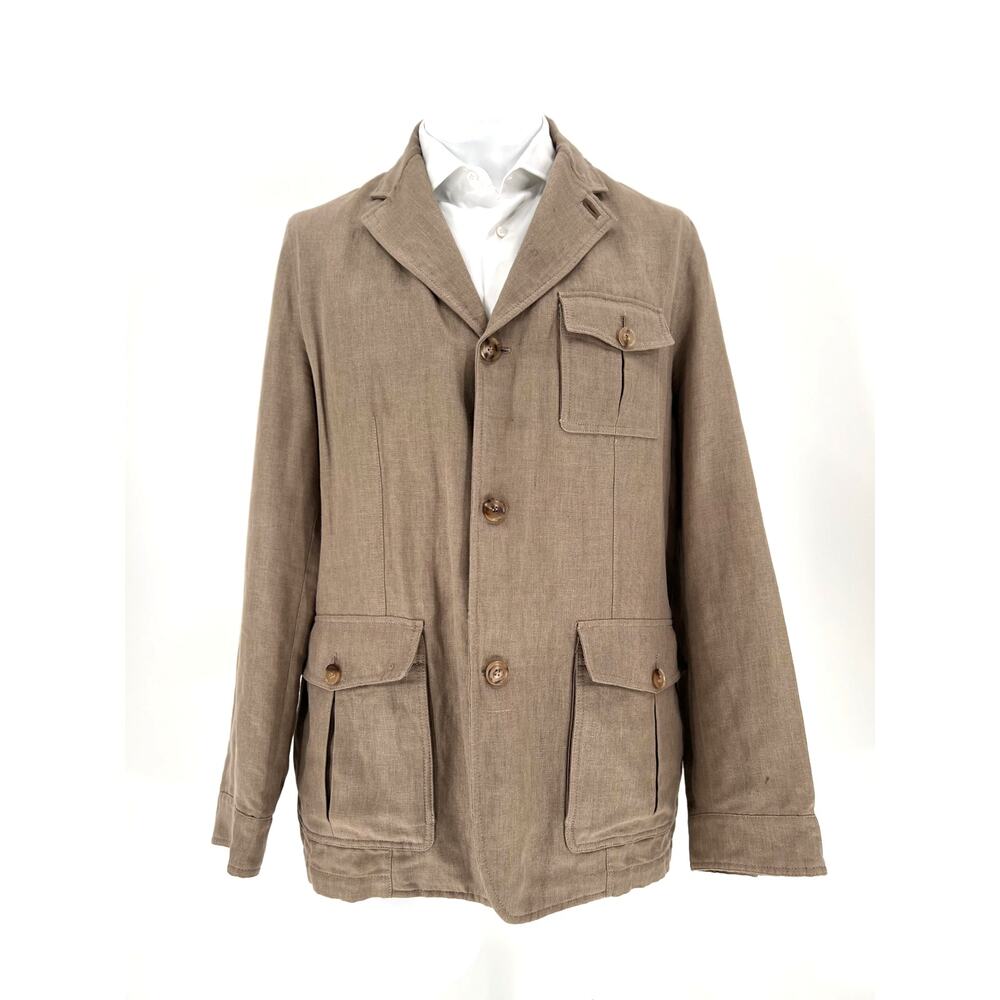Ermenegildo Zegna Beige Safari Jacket in Linen/Cashmere/Silk - Size 56 EU/US XL